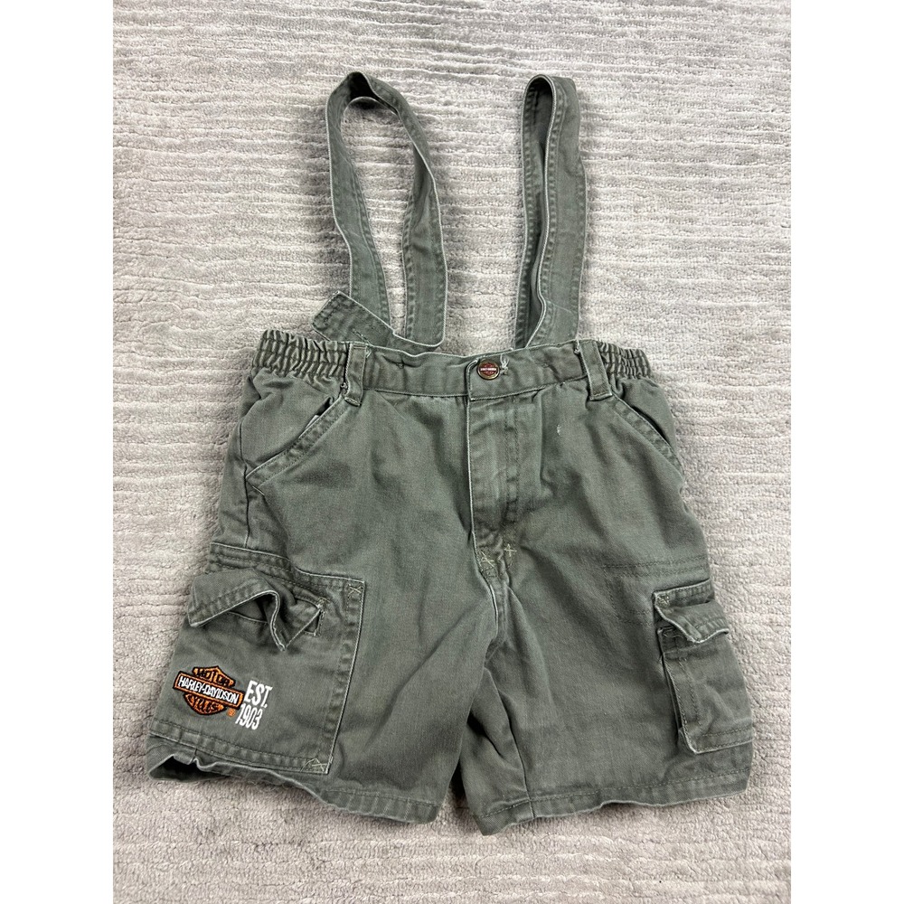 Harley-Davidson Cargo Shorts Toddler Boys 4T Olive Green Suspenders Biker Moto